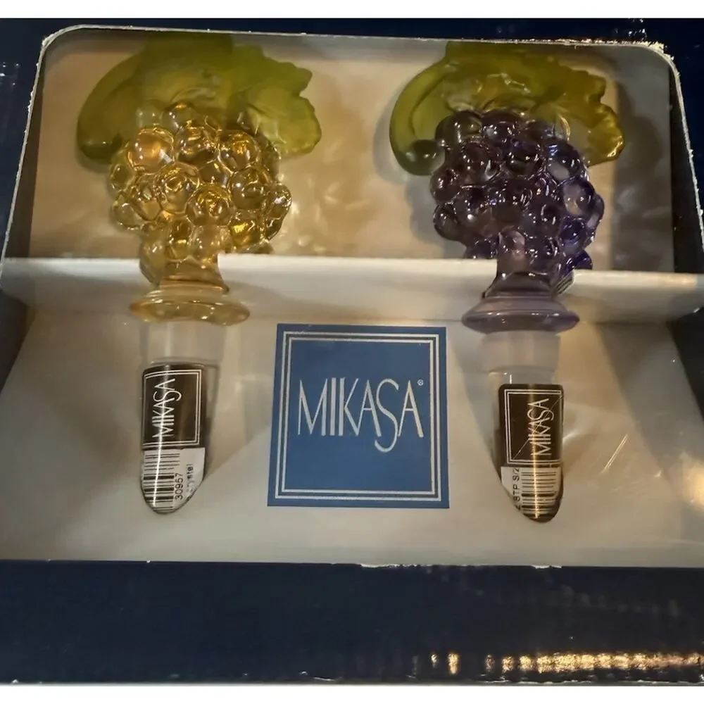 Mikasa Chablis Crystal Glass Bottle Wine Stoppers Set of 2 new in Box
